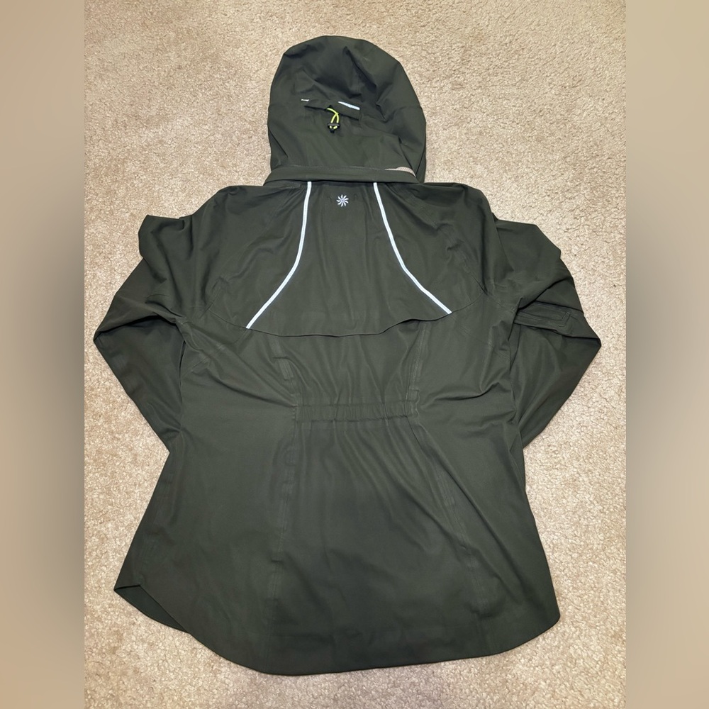 Athleta Olive Jacket with Neon Accents & Fully Retractable Hood Size XL - Picture 3 of 6